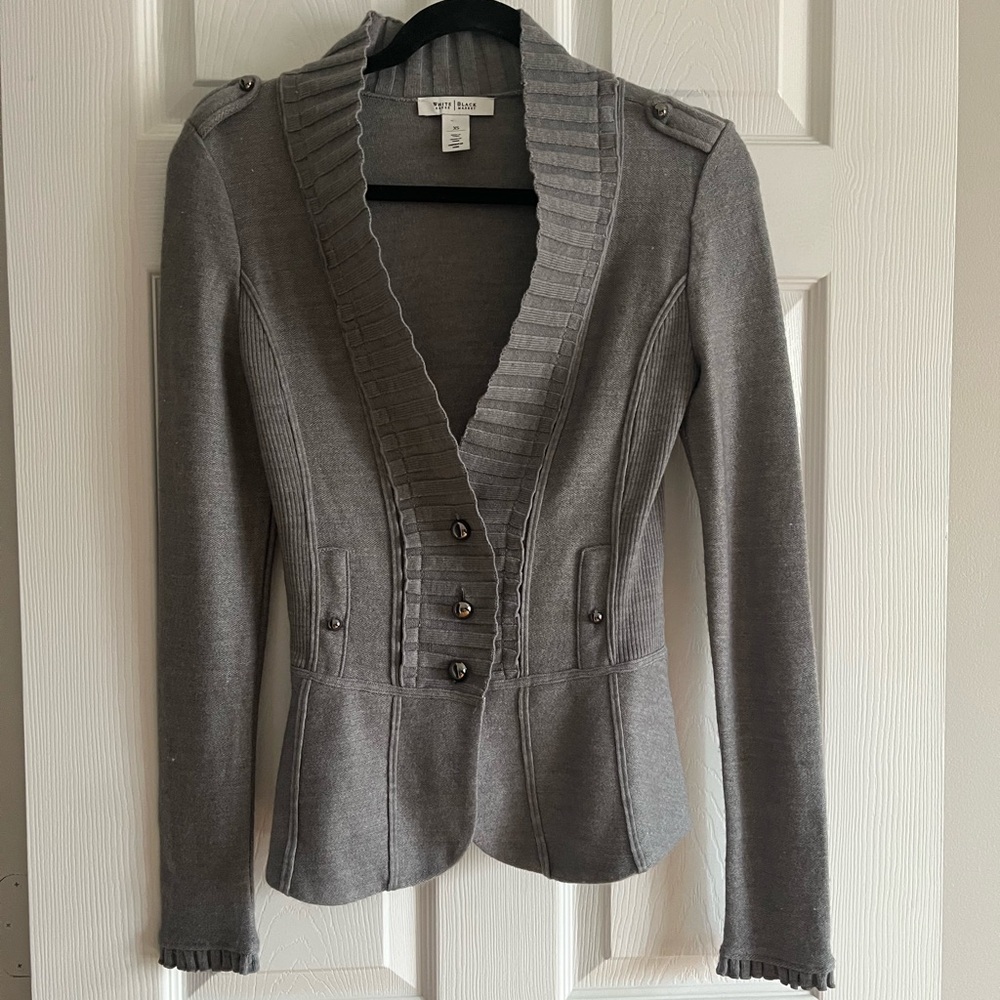White House Black Market Gray Ruffled Cardigan